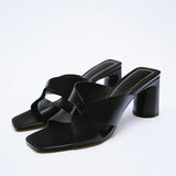 ZARZ Summer Sandals Women 2022 Luxury Brand New Cross Leather Fashion Square Toe High Heel Muller Sandals Slippers Woman