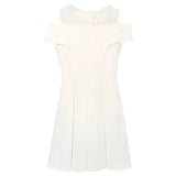 white one-shoulder small round neck women's dress new slim and thin ladies temperament mid-length A-line women's