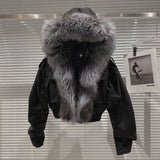 2022 Winter New Long Sleeve Removable Real Fox Fur Hooded Wool Liner Short Jacket Women Crop Coat