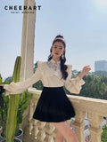 Vintage Lantern Sleeve Ruffle Blouse Spring 2022 Womens Fashion Long Sleeve Mandarin Collar Ladies Top