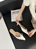 New Bows Fine Heels Large-Size Wine Red Wear Slippers Retro Tip