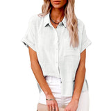 Summer New Women's Solid Color Linen Shirt Short Sleeve Casual Loose