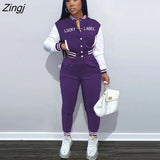 Label Two Piece Set Tracksuit Women Top+Pant Suits Button Jacket Sweatshirt with Pockets Women Sets Femme