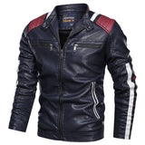 New Product Color Matching Casual Men's Leather Jacket Casual Trend Stand-Up Collar Spring and Autumn Leather Jacket