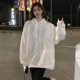 White Summer Outfits Kawaii Clothes Y2K Oversized Zipper Korean Style Long Sleeve Couple Sweatshirts Hoodies Women