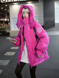 Women Winter Tooling Hooded Down Jacket Women's Korean Version Solid Colors Loose Thick Warm Down Puffer