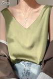 Women's Blouses New Sleeveless Elegant Shirt Office Uniform V Neck Basic Female Silk Satin Blouse Summer Tunic