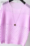 and Summer New Ice Silk Knitted Vest Tops White Shirt Hollow Out Bottoming Streetwear Fashion Womens Thin Clothing