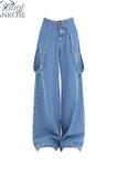 Womens Sense Of Design Jeans High Waist Wide Leg Oversize Baggy Denim Pants Streetwear Korean Style Casual Fashion Denim