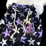 Hop Purple Pointed Star Full Print Hoodie Zipper Cardigan Dark Goth Y2K Clothes Loose Oversized Sweatshirt Harajuku