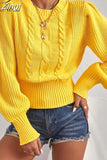 Women Sweater Elegant Lantern Sleeve Knitted Pullover Soft Warm Solid Female Casual