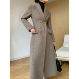 Vintage Long Wool Coat Women Elegant Blazer Woolen Jackets Korean Slim Suit Overcoat Winter Office Lady Simple Outwear