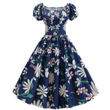 2022 Summer Dress Women Puff Sleeve Swing Vintage Dresses Robe Femme Elegant Floral Print Pin Up Party Dresses