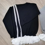 Lace Tie Oversized Patchwork Knitted TeeOutfit