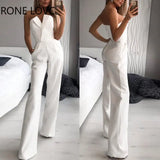 Women Elegant Solid Small V Neck Sleeveness Cold Shoulder Bodycon Staight White