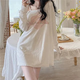 Sweet T Shirt Women Sexy Off Shoulder Love Printed Lace Up Long Sleeve Tops Student Kawaii Loose Casual Bandage Chic