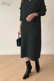 Sleeve Sweaters Knitted Maxi Dresses for Women Clothing Loose Oversize Knitting Sweater Dress Robe Vestido Winter 2023