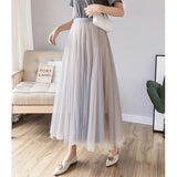 Tulle Skirts Women High Waist Mesh Pleated Midi Skirt Korean Fashion Female Elegant Loose Casual All Match A Line
