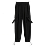 Elastic Waist Loose Cargo Pants Hip Hop Streetwear Cargo Black Casual Punk Harem Pants with