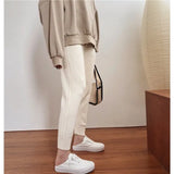 Zingj Waist Korean Version Of Knitted Grandma Pants Female Autumn New Web Celebrity Casual Bundle Foot Harun Pants Wet Line Radish Pants-Outfit