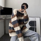 Style Striped Sweater Male O-Neck Pullovers Sweater for Men Loose Casual Sweater Oversize Knitted Couple Outfit