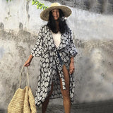 Queens Floral Print Sashes Rayon Cotton Women Bohemian V Neck Batwing Sleeves Robe Kimono Boho Bikini