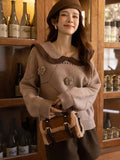 Women's Peter Pan Collar Sweater 2022 Autumn Winter Soft Waxy Flower Sweet Warm Elegant Knitting Pullover Tops