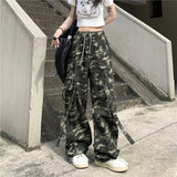 Streetwear Camouflage Cargo Pants Women High Waist Denim Wide Leg Pants Harajuku Hip Hop Armygreen Loose Straight