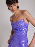 Sexy Sleeveless Backless Lace-up Slim Long Dress Summer Elegant Pleated Backless Bright Sequins Dress Luxury Evening