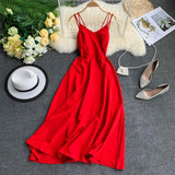 Sexy Spaghetti Strap Long Dress Women Elegant Backless Dresses Vintage Beach Party Maxi Dress Robe