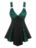 Lace Overlay Lace Up Tank Top Women O Ring Gothic
