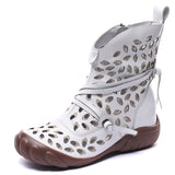 Style Retro Handmade Cool Boots Women Spring And Summer New Leather Hollow Hole Shoes Soft Back Breathable High Help Single Boots