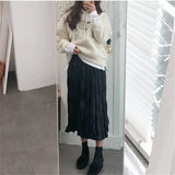 Summer Solid White Black gothic pleated skirts womens harajuku high waist long skirt plus size satin midi skirt
