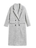 Women Double Breasted Loose Woolen Coat Lapel Collar Long Sleeves Solid Women's Casual Oversize Coat Autumn