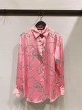 New Women's Autumn Printing Multi-Color Silk Sipping Long-Sleeved Collar Loose Shirt