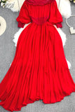 Autumn Women Sexy Slash Neck Lace Patchwork Irregular Party Long Dress Red/Black/Green Lantern Sleeve Off Shoulder