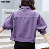 Jean Jacket Denim Coat Outerwear Big Pockets Lady Jeans Jackets Female Purple Pink Basic Casual Ladies Autumn Outer