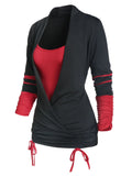 Sleeve Cinched Contrast Faux Twinset T-shirt Women Tee T Shirt Full Sleeve Ruched 2 In 1 Tee Twofer