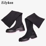 2023 New Platform Over The Knee Boot Women Slim Stretch Fabric Long Sock Boots Winter Low Heel Casual Ladies