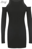 Fashion Chic Open Shoulder Bodycon Black Dresses for Women Solid Autumn Dress Mini Cut Out Basic Korean Elegant