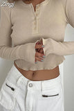 Solid Ribbed Basic Tees Shirts Long Sleeve Ruched Casual T-Shirts Women Knitted Buttons Up O Neck Slim Fit Tops