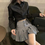 Preppy Pleated Mini Skirts Korean High Waist A Line Skirts Student Summer College Sweet Button Slim Casual All Match