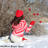 2000s Aesthetics Heart Striped Turtleneck Pullovers E-girl Sweet Long Sleeve Hot Pink Sweater Harajuku Knitwear