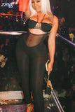 Sexy Mesh Sheer Hollow Jumpsuit Women Summer Sleeveless Backless Patchwork Overalls Lady One Piece Workout