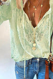 Lace Shirt Women's Autumn Lace Blouse V-neck Shirt Tops Office Lady Fashion Clothing Loose Clothes Temperament