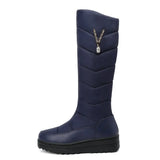 Winter Women Snow Boots Warm Plush Flat Platform Knee High Boots Round Toe Zipper Woman Shoes Black Blue Wine