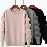 Autumn And Winter New Women's Fashion Rabbit Fur Decorative Sleeve Sweater Solid Color Pullover Sweater