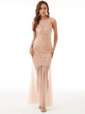 backless sequin maxi summer dress women 2022 see through bodycon mesh birthday party dress evening prom dresses