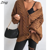 Women Cardigans Twist Warm Thick Sweater Women's Cloting Japan V-Neck Full Lantern Sleeve Loose Knit Sweater Female