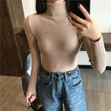 Autumn Winter Thick Sweater Women Knitted Ribbed Pullover Sweater Long Sleeve Turtleneck Slim Jumper Soft Warm Pull